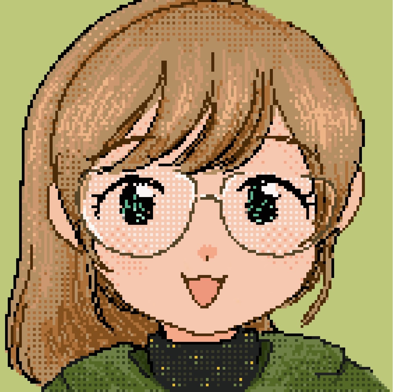 Hannah profile pic - illustrated pixel style profile of girl with green background
