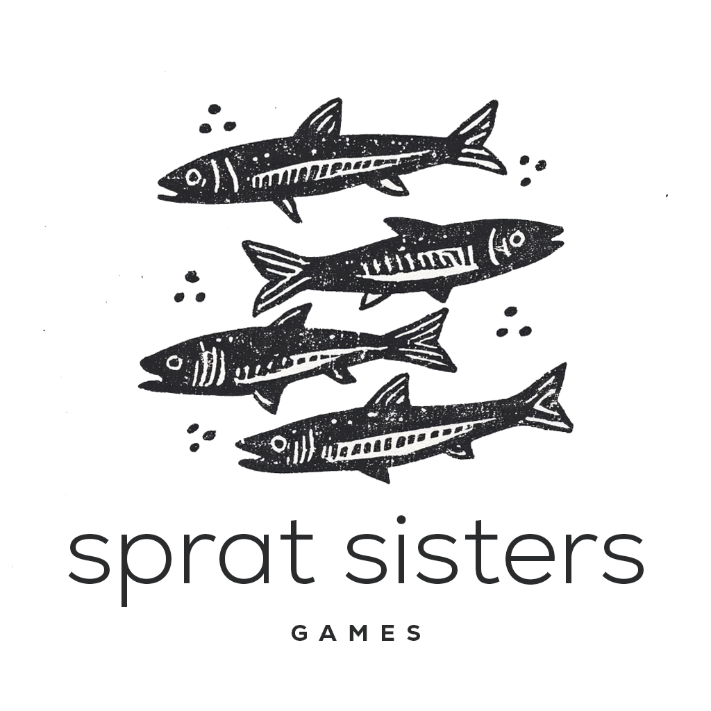 logo with four fish that say sprat sisters games